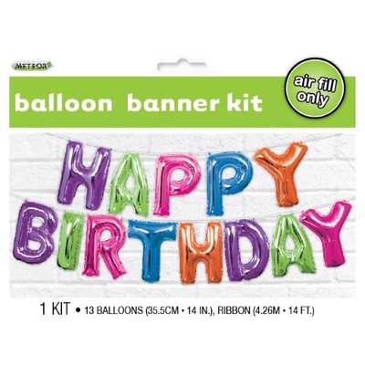 Multi Colour Happy Birthday 14in Foil Balloon Script Banner Pk 1 (Air Inflation Only)