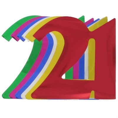 Foil Cutout Numeral 21 Assorted Colours Pk12 