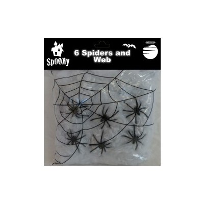 Spiderweb Decoration with 6 Black Spiders (50g) Pk 1