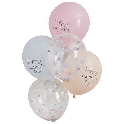 Ginger Ray Happy Mother's Day Pastel & Confetti 30cm Latex Balloons (Pk 5)