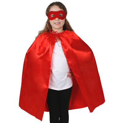 Child Super Hero Satin Cape & Eye Mask Set - Red