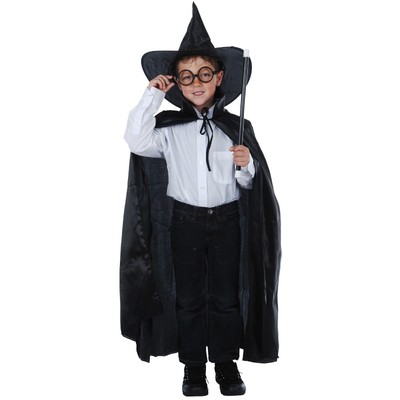 Child Wizard Costume Set - Hat, Cape, Glasses, Wand Pk1