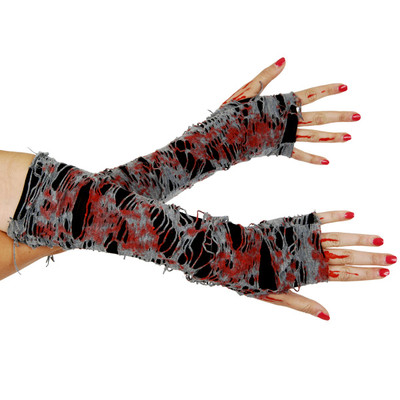 Zombie Tattered Gauze Gloves with Blood Pk 2