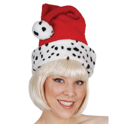 Santa Christmas Hat with Dalmatian Trim Pk1