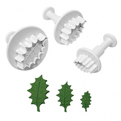 Cake Decorating Assorted Size Holly Leaf Plunger Cutter Pk 3