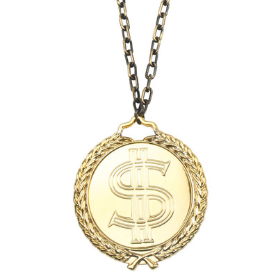 Pimp Necklace - 12cm Dollar Sign on Gold Chain Pk 1