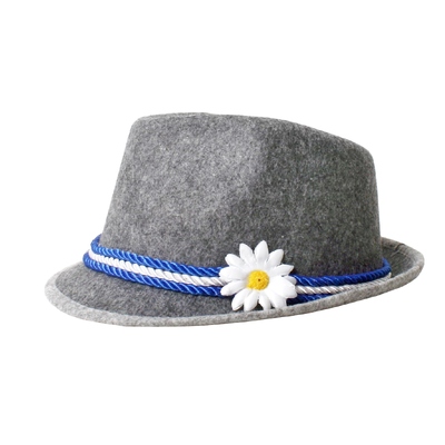 Grey Oktoberfest German Fedora Hat with Flower