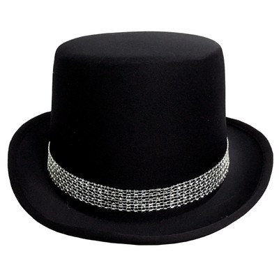 Black Top Hat with Silver Band Pk 1