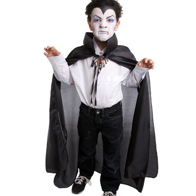 Long Black Child Cape with Stand Up Collar Pk 1