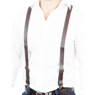 Adult Brown Leather Look Suspenders Pk 1