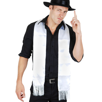 White Gangster Scarf With Fringe Pk 1