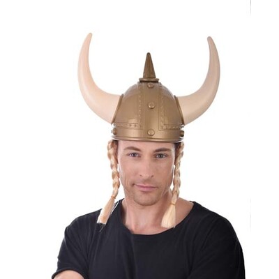 Plastic Long Horned Viking Helmet with Plaits Pk 1 