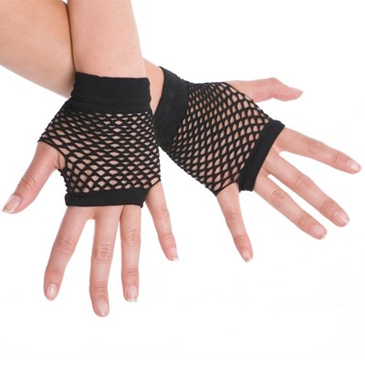Short Black Fishnet Gloves Pk 2 