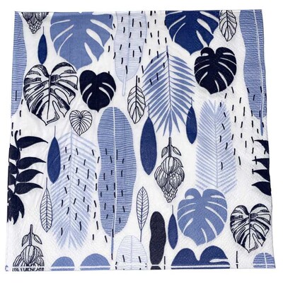 Blue Monstera Leaf Paper Lunch Napkins 2 Ply Pk 20