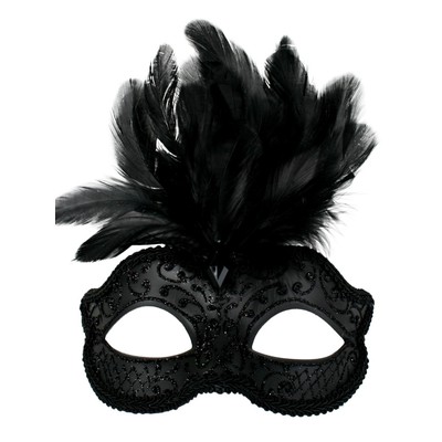 Black Glitter Masquerade Mask with Feathers - Daniella Pk 1