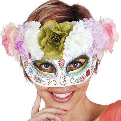 Day of the Dead White Eye Mask with Pastel Flowers Pk 1