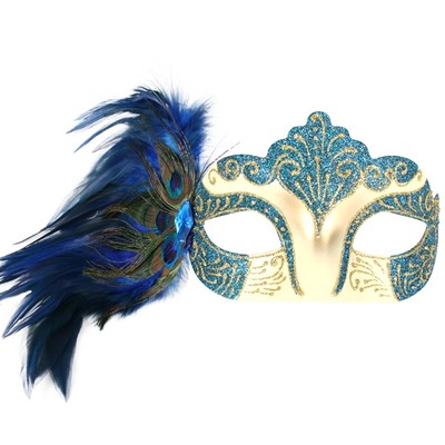 Burlesque Blue Eye Mask with Peacock Feathers Pk 1