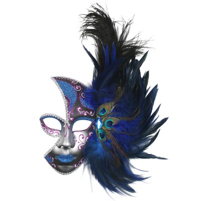 Blue & Pink Mardis Gras Eye Mask with Feathers Pk 1