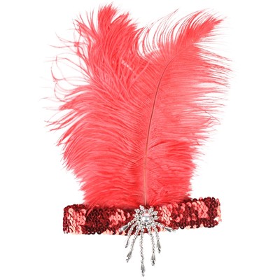 Red Sequined Headband with Feather - Clara Belle Pk 1