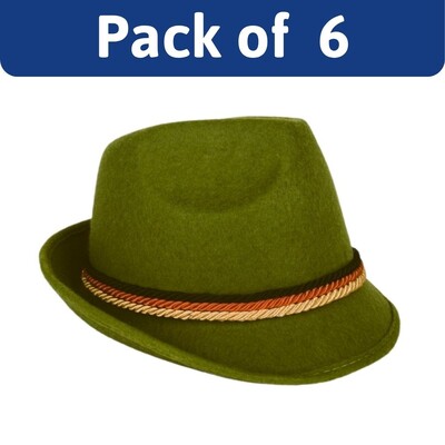 Oktoberfest German Bavarian Trilby Hat Green Pack of 6 | Adult Costume Hats