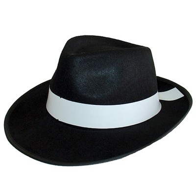Black Feltex Gangster Hat with White Band Pk 1 