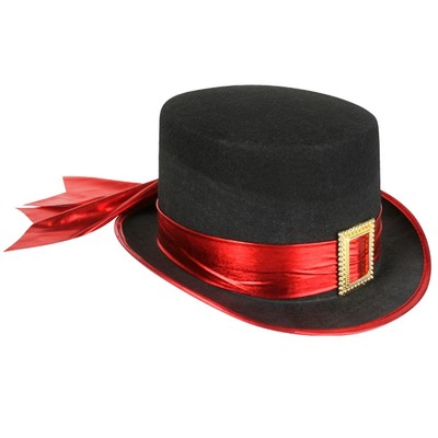 Black Top Hat with Red Band & Gold Buckle Pk 1 
