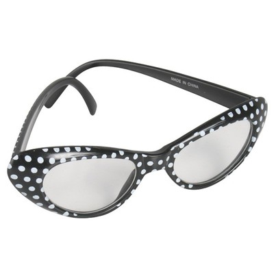 60s Black Glasses with White Dots Pk 1 (Clear Lenses)