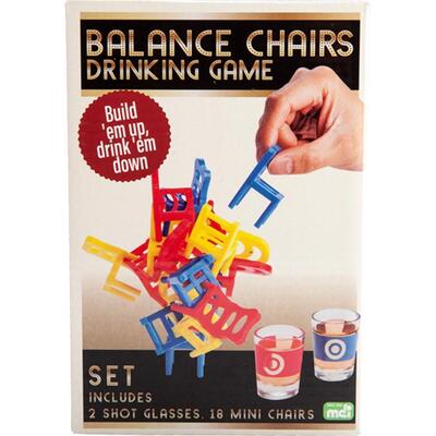 Balancing Chairs Drinking Game (18 Mini Chairs & 2 Shot Glasses) Pk 1