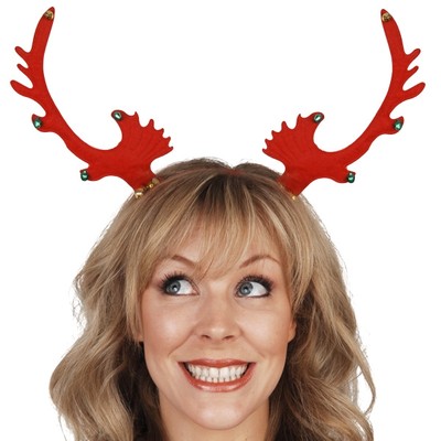 Christmas Red Reindeer Antlers on Headband with Bells Pk 1