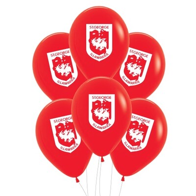 St George Illawarra Dragons NRL Supporter Team Balloons 30cm 6 Pack Licensed Latex
