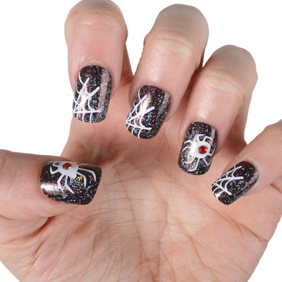 Spider & Spider Web Fake Nails with Jewels Pk 24