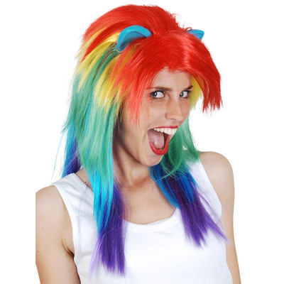 Long Multi Coloured Wig with Ears Pk 1