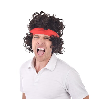 Curly Brown 80's Tennis Aggro Wig with Headband