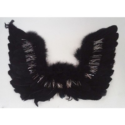 Black Feather Wings with Silver Tinsel (50cm x 35cm) Pk 1