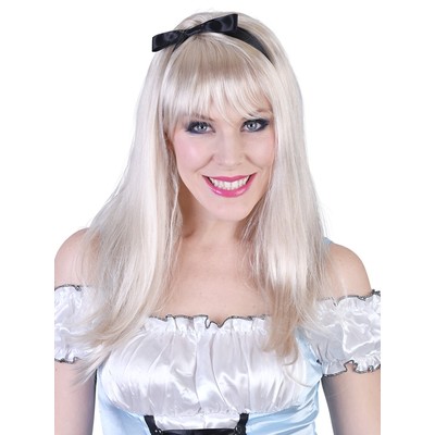 Alice Long Blonde Wig with Fringe & Ribbon Pk 1