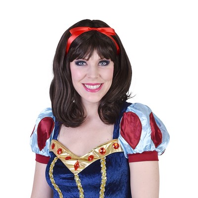 Deluxe Snow White Brown Wig with Fringe & Ribbon Pk 1 