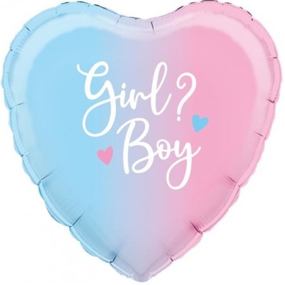 Ombre Boy Girl Gender Reveal Heart Foil Balloon (45cm, 18in)