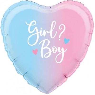 Ombre Boy Girl Gender Reveal Heart Foil Balloon (45cm, 18in)