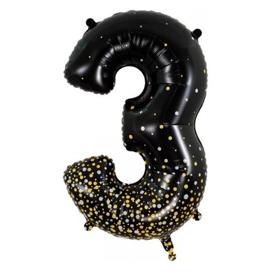 Black Gold Fizz Number 3 Foil Supershape Balloon (34in-86cm)
