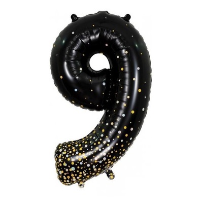 Black Gold Fizz Number 9 Foil Supershape Balloon (34in-86cm)