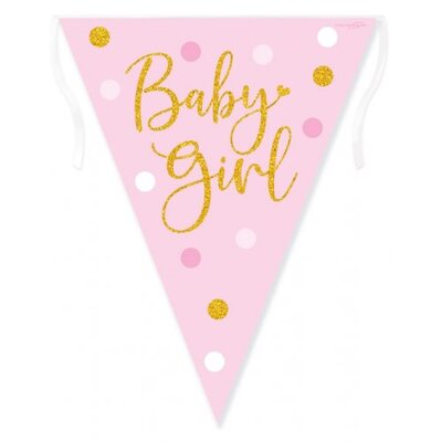 Pink & Gold Dots Baby Girl Flag Bunting Banner (3.9m)
