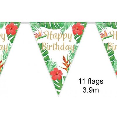 Tropical Hawaiian Happy Birthday Flag Bunting Banner 3.9m