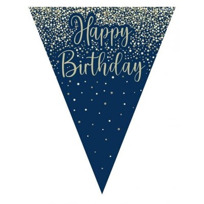 Navy & Gold Glitter Happy Birthday Foil Bunting Banner