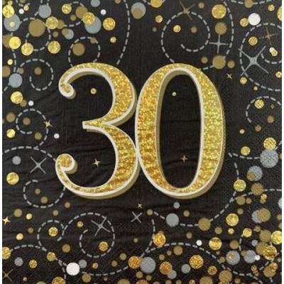 Black & Gold Sparkling Fizz 30 Lunch Napkins 3 Ply (Pk 16)