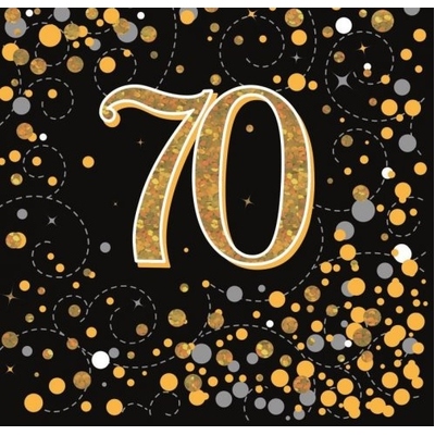 Black & Gold Sparkling Fizz 70 Lunch Napkins 3 Ply (Pk 16)
