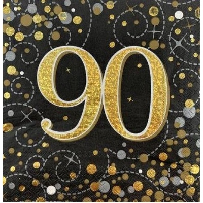 Black & Gold Sparkling Fizz 90 Lunch Napkins 3 Ply (Pk 16)