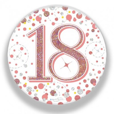 Rose Gold Fizz 18 Birthday Badge (75mm) Pk 1
