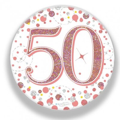 Rose Gold Fizz 50 Birthday Badge (75mm) Pk 1
