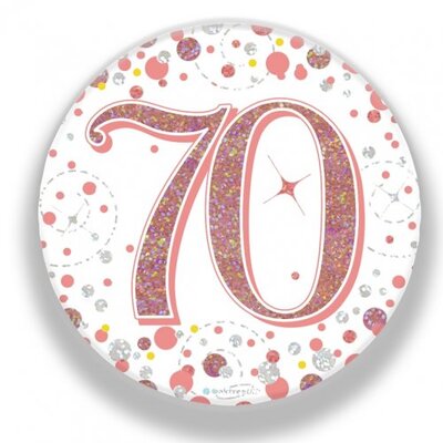 Rose Gold Fizz 70 Birthday Badge (75mm) Pk 1