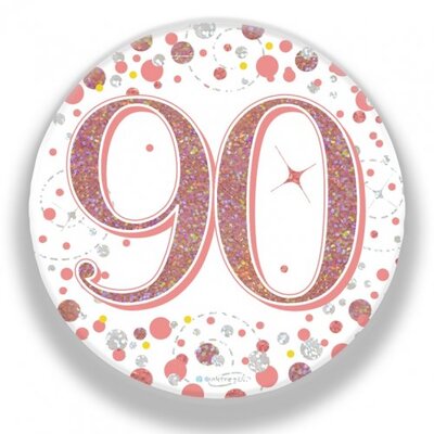 Rose Gold Fizz 90 Birthday Badge (75mm) Pk 1